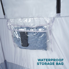 Unp shower tent features sturdy anti-rust iron poles for stability on uneven ground.