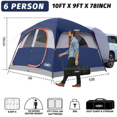 UNP SUV Tent attached to SUV rear offers seamless vehicle connection for extra sleeping space.