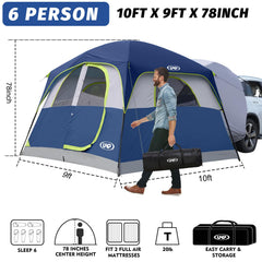 UNP SUV Tent car-connection highlights seamless tailgate attachment for extra sleeping and storage.