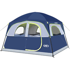 UNP 6-person tent front view highlighting spacious family camping setup.