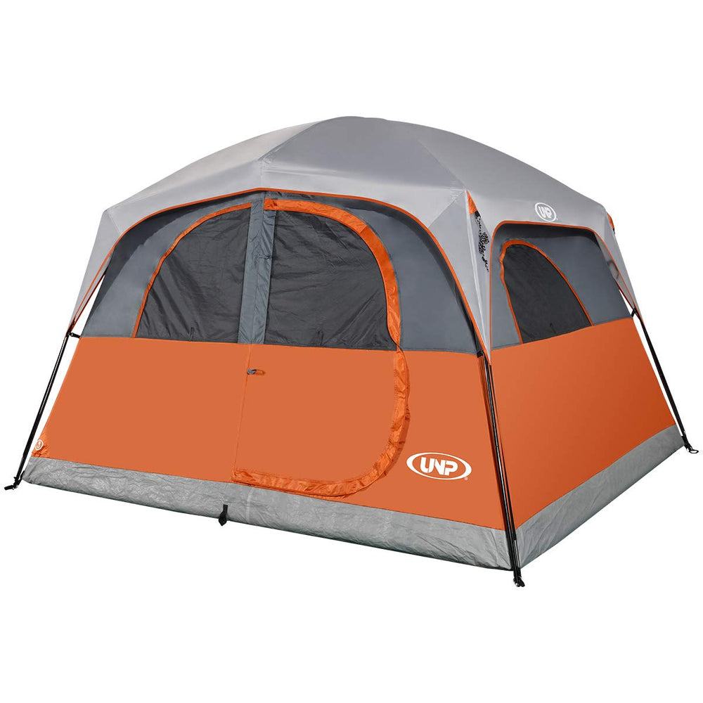UNP Tents 6-person orange exterior view highlights windproof frame for family camping