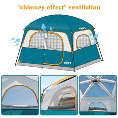 UNP waterproof fabric highlights reliable protection in wet camping conditions.