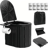 UOPBYEA portable camping toilet handle shows easy transport and stable setup on uneven terrain.