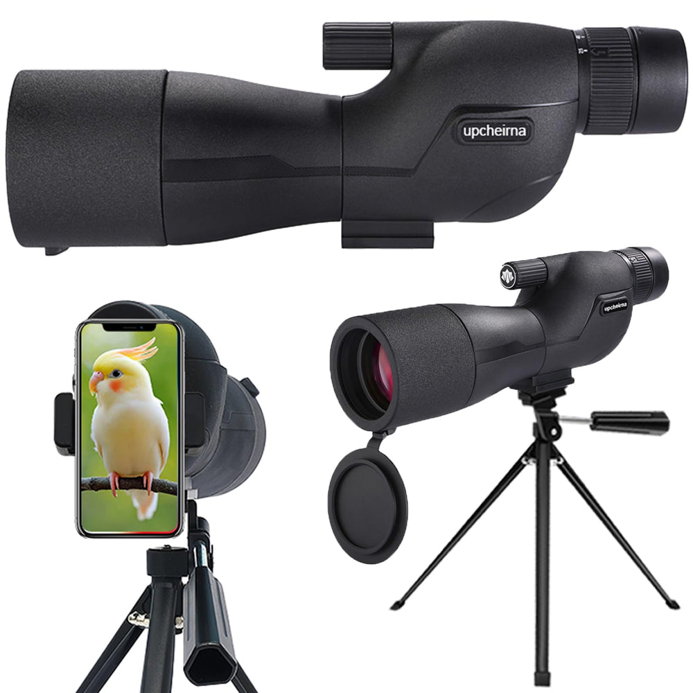 Upcheirna spotting scope front view shows compact design for field use and quick targeting
