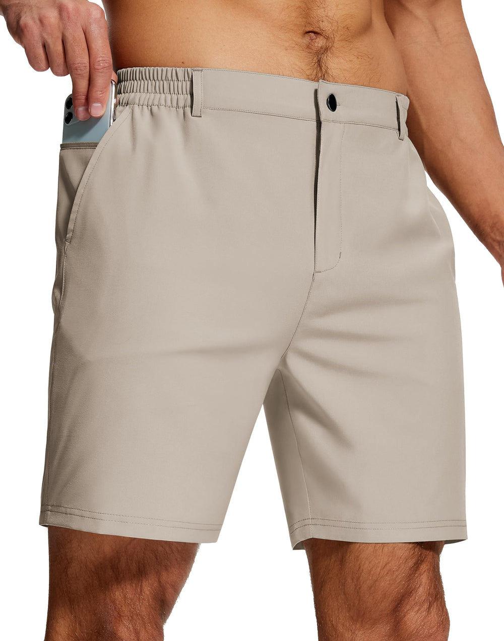 UPGET men's golf shorts front view, 7-inch inseam for golf-ready comfort