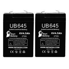 Upstart UB645 2-pack deer feeder battery, outdoor-ready.