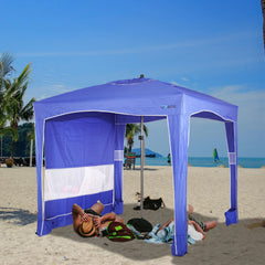 UPWELL beach tent full blue setup provides instant shade for family days at the beach.
