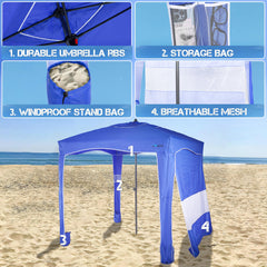 UPWELL beach tent interior with room for 2-4 people, cozy shade.