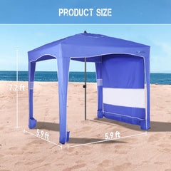 UPWELL beach tent sunwall removed showing extended shade and breeze in summer.