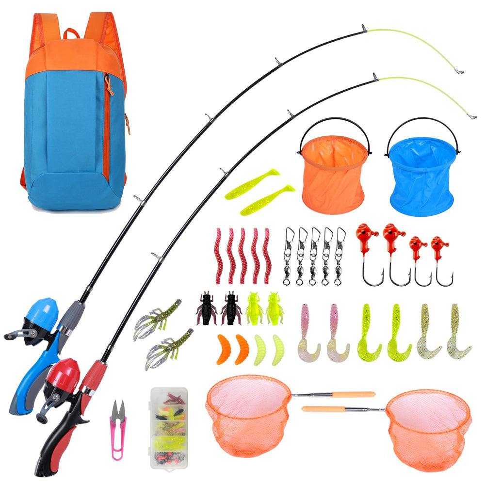 Two Urban Deco kids fishing poles in blue and red