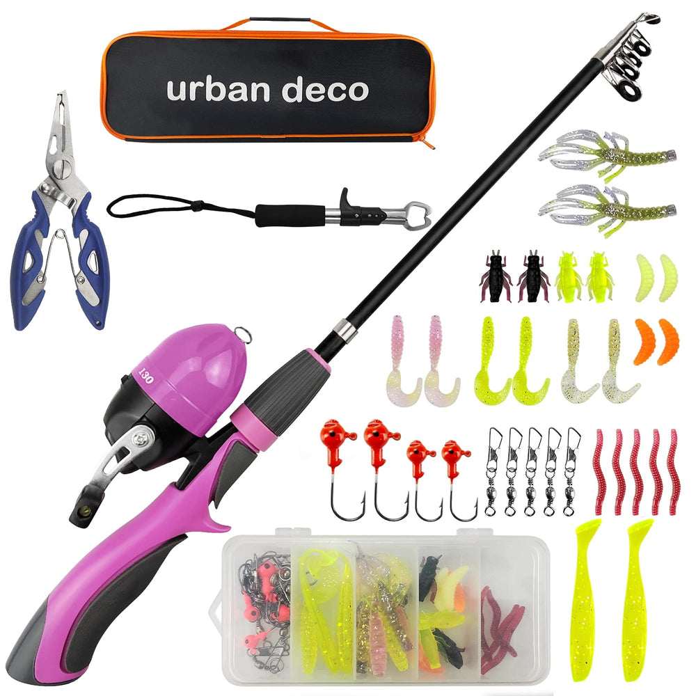 Urban Deco pink telescopic kids fishing pole with reel