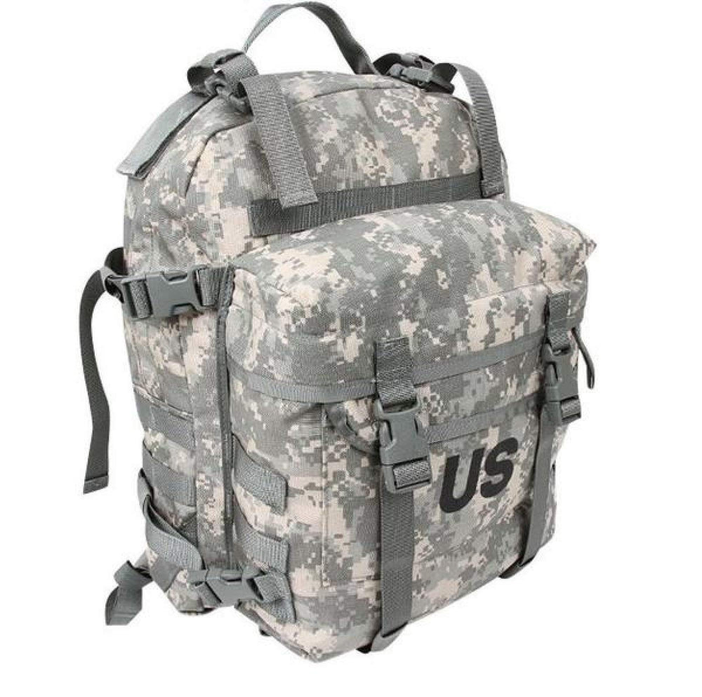 US Government Manufacturer MOLLE Assault Pack ACU front view, ready for rugged field use.