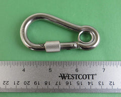 Close-up of removable eyelet on US Stainless spring hook for flexible attachment.