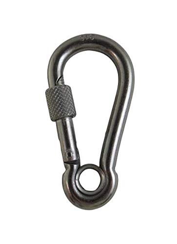 US Stainless 316 spring hook closed view highlights secure screw nut closure for outdoor gear