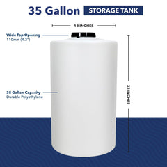 US Water Systems 35-gallon tank large opening highlights easy filling and cleaning.