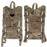 USGI GEAR Multicam MOLLE hydration carrier attached to vest for trail hydration.