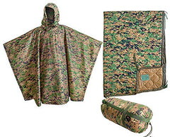 USGI Industries military-style poncho with hood drawstring for customizable weather protection on hikes.