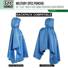 USGI poncho worn by hiker demonstrates versatile rain protection in varied terrain.