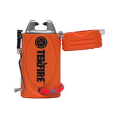 UST TekFire lighter orange front view highlights compact windproof arc for camping.