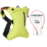 USWE Outlander Moto hydration pack in Crazy Yellow front view highlighting bounce-free stability.