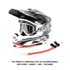 USWE quick connector with Velcro attachment secures the hydration tube inside the helmet.