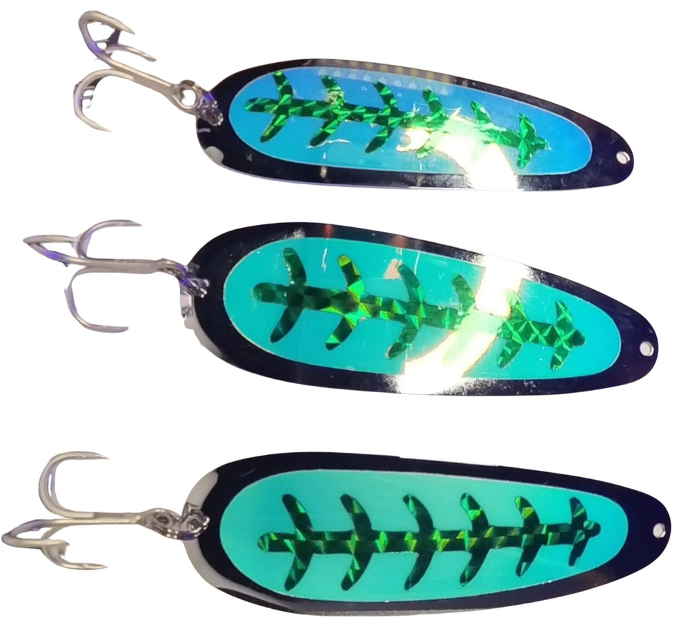 UV & Glow Premium Magnum King Chinook Salmon Trolling Spoon 3 Pack - front view
