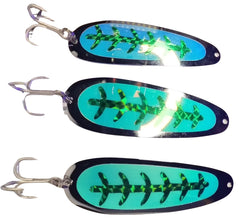 UV & Glow Premium Magnum King Chinook Salmon Trolling Spoon 3 Pack - front view