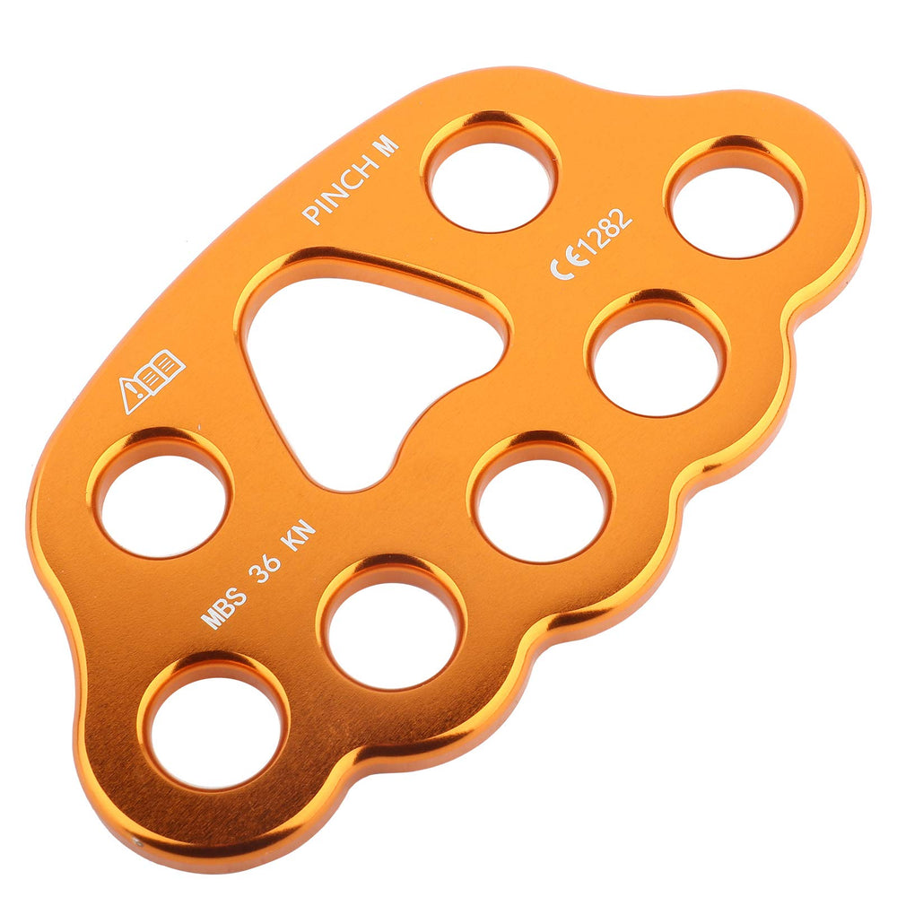 Uxsiya 36KN rigging plate with eight holes enables secure anchor networks during climbs.