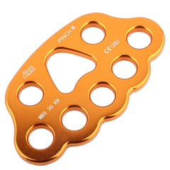 Uxsiya 36KN rigging plate with eight holes enables secure anchor networks during climbs.