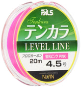 Uzaki Nisshin Onilyu pink tenkara line held up, highlighting high visibility for precise casts.