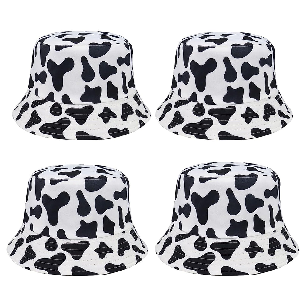 VALICLUD unisex cow bucket hat front view - white, 4-pack