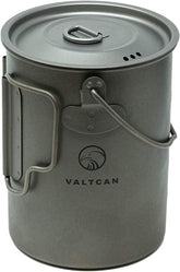 Valtcan 900ml titanium pot mug with lid ready for trail cooking