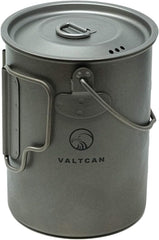 Valtcan 900ml titanium pot mug with lid ready for trail cooking