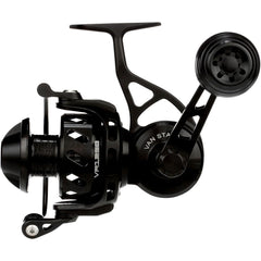 Van Staal VR series close-up on drag cap and spool shaft, signaling reinforced durability.