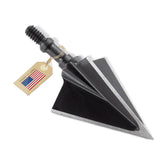 Vantage Point Archery broadhead closeup shows 1 1/8-inch diameter for wide wound channels.