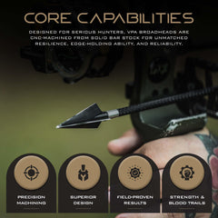 Vantage Point Archery VPA 200 grain three-blade provides strong penetration and clean exits.