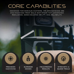 Vantage Point Archery VPA broadhead black 1045 carbon steel body detail highlights durability