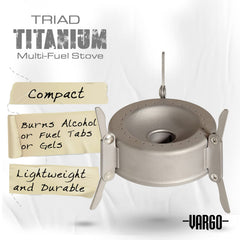 Vargo Triad Titanium Stove folding legs for quick, stable setup.