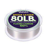 VARIVAS Shock Leader 80lb spool closeup showing low-stretch fluorocarbon for precise lure control