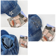 VASTLUCKY denim hat with side snaps for convertible western look