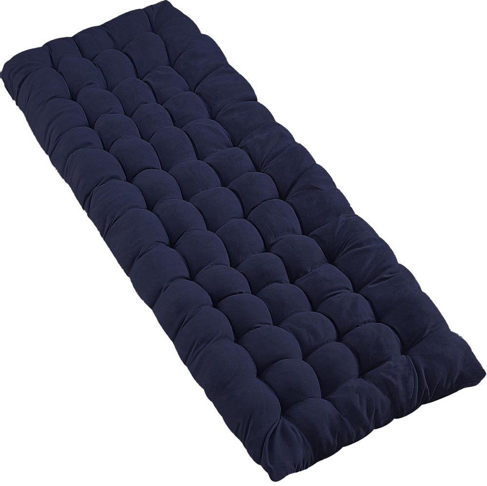 VaygWay blue camping cot mattress folded for easy transport