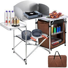 VBENLEM camping kitchen table folded for compact carry and storage.