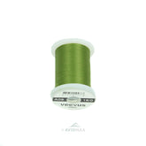 Veevus 16/0 olive thread on a spool, ideal for precise tying and color matching.