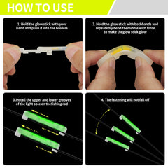 Glow sticks attached to fishing rod during night fishing