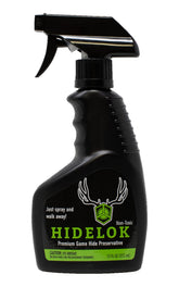 Velvet Antler Technologies HIDELOK spray bottle for field preservation of hides.