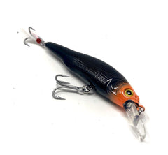 VENSE Percha Minnow lure, orange head with dark body, UV coated, ideal for bass.