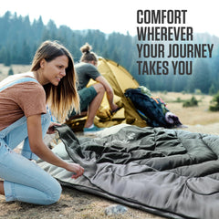 VENTURE 4TH sleeping bag 3 season warmth image illustrates versatile temps from spring to fall