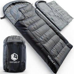 VENTURE 4TH sleeping bag compression sack packed for easy transport and storage.