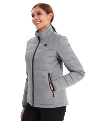 Venustas women's heated-down jacket back view with full-coverage heat zones