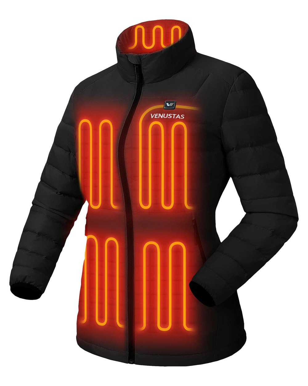 Venustas women's lightweight heated jacket front view for cold commutes